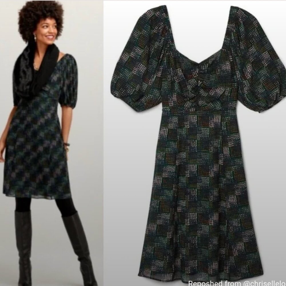 CAbi 4214 Elaine Smocked‎ Dress Medium - Black Mesh Spotted